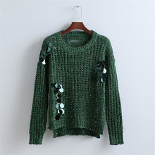 2017 New Autumn Winter Female Sweater Plus Size Knitted Full Sleeve O-neck Pullovers Hot Sale Hole Sequined Bling Outwear 72056