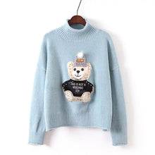 2017 New Autumn Winter Female Sweater Plus Size Knitted Full Sleeve Turtle-neck Pullovers Bear Appliques Outwear 72083