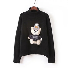 2017 New Autumn Winter Female Sweater Plus Size Knitted Full Sleeve Turtle-neck Pullovers Bear Appliques Outwear 72083