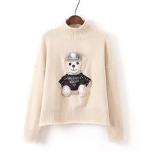 2017 New Autumn Winter Female Sweater Plus Size Knitted Full Sleeve Turtle-neck Pullovers Bear Appliques Outwear 72083
