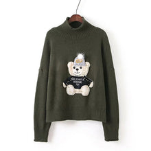 2017 New Autumn Winter Female Sweater Plus Size Knitted Full Sleeve Turtle-neck Pullovers Bear Appliques Outwear 72083