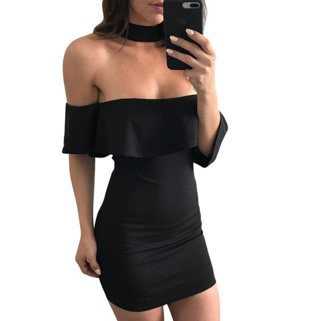 2017 New Desgin Lotus Leaf Slash Neck Dresses Women Sexy Summer Off Shoulder Mini Party Dresses ropa mujer vestidos #23