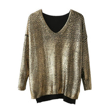2017 New Fashion Female Bling Pullovers Knitted Long Sleeve V-neck Winter Autumn Sequin Sweaters Hot Sale 71987