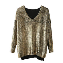 2017 New Fashion Female Bling Pullovers Knitted Long Sleeve V-neck Winter Autumn Sequin Sweaters Hot Sale 71987