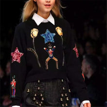 2017 New Fashion Female Diamond Pullovers Knitted Full Sleeve O-neck Embroidery Winter Sequined Irregular Print Sweaters 72057