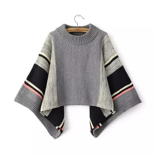 2017 New Fashion Female Pullovers Knitted Long Batwing Sleeve O-neck Winter Autumn Patchwork Sweaters Hot Sale 71985