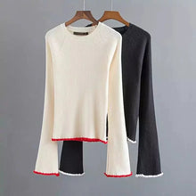 2017 New Fashion Female Pullovers Knitted Long Flare Sleeve O-neck Winter Autumn Patchwork Sweaters Hot Sale 71981