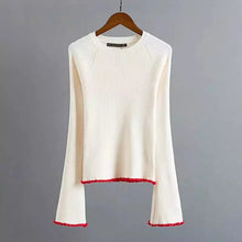 2017 New Fashion Female Pullovers Knitted Long Flare Sleeve O-neck Winter Autumn Patchwork Sweaters Hot Sale 71981