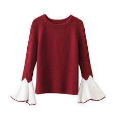 2017 New Fashion Female Pullovers Knitted Long Flare Sleeve O-neck Winter Autumn Sweaters Hot Sale 71986