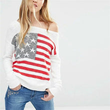 2017 New Fashion Female Pullovers Knitted Long Sleeve O-neck Flag Print Winter Autumn Sweaters Hot Sale 72156
