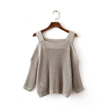 2017 New Fashion Female Pullovers Knitted Long Sleeve O-neck Off Shoulder Winter Autumn Sweaters With hole Hot Sale 71979