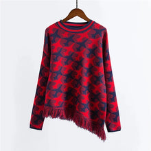 2017 New Fashion Female Pullovers Knitted Long Sleeve O-neck Plaid Winter Tassel Sweaters 72047