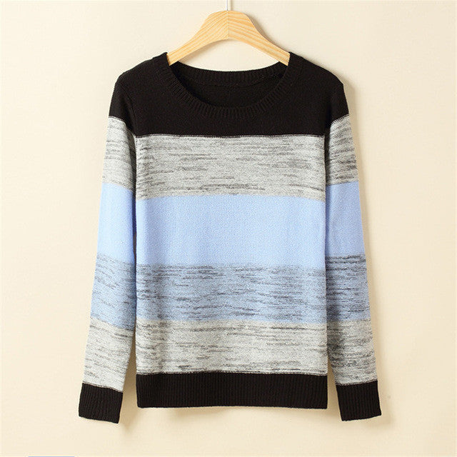2017 New Fashion Female Pullovers Knitted Long Sleeve O-neck Winter Autumn Patchwork Sweaters Hot Sale 71808