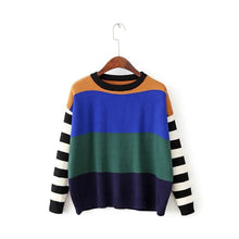 2017 New Fashion Female Pullovers Knitted Long Sleeve O-neck Winter Autumn Patchwork Sweaters Hot Sale 71975