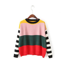 2017 New Fashion Female Pullovers Knitted Long Sleeve O-neck Winter Autumn Patchwork Sweaters Hot Sale 71975