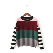 2017 New Fashion Female Pullovers Knitted Long Sleeve O-neck Winter Autumn Patchwork Sweaters Hot Sale 71975