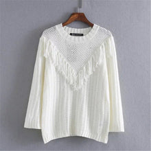 2017 New Fashion Female Pullovers Knitted Long Sleeve O-neck Winter Autumn Patchwork Tassel Sweaters Hot Sale 71972