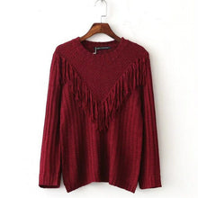 2017 New Fashion Female Pullovers Knitted Long Sleeve O-neck Winter Autumn Patchwork Tassel Sweaters Hot Sale 71972