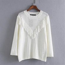 2017 New Fashion Female Pullovers Knitted Long Sleeve O-neck Winter Autumn Patchwork Tassel Sweaters Hot Sale 71972