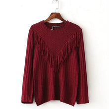 2017 New Fashion Female Pullovers Knitted Long Sleeve O-neck Winter Autumn Patchwork Tassel Sweaters Hot Sale 71972