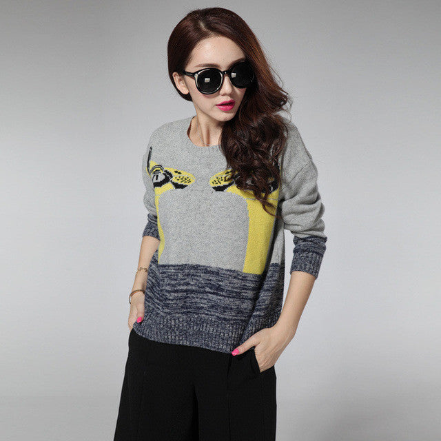 2017 New Fashion Female Pullovers Knitted Long Sleeve O-neck Winter Autumn Print Sweaters Hot Sale 72043