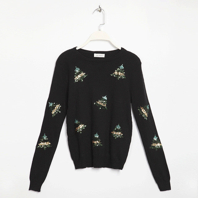 2017 New Fashion Female Pullovers Knitted Long Sleeve O-neck Winter Autumn Sequin Bling Sweaters Hot Sale 72042