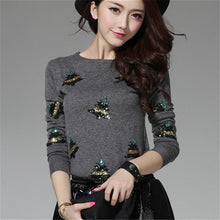 2017 New Fashion Female Pullovers Knitted Long Sleeve O-neck Winter Autumn Sequin Bling Sweaters Hot Sale 72042