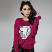 2017 New Fashion Female Pullovers Knitted Long Sleeve O-neck Winter Autumn Tiger head Embroidery Sweaters Hot Sale 72041