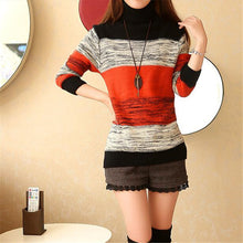 2017 New Fashion Female Pullovers Knitted Long Sleeve Turtleneck Winter Autumn Patchwork Sweaters Hot Sale 72140