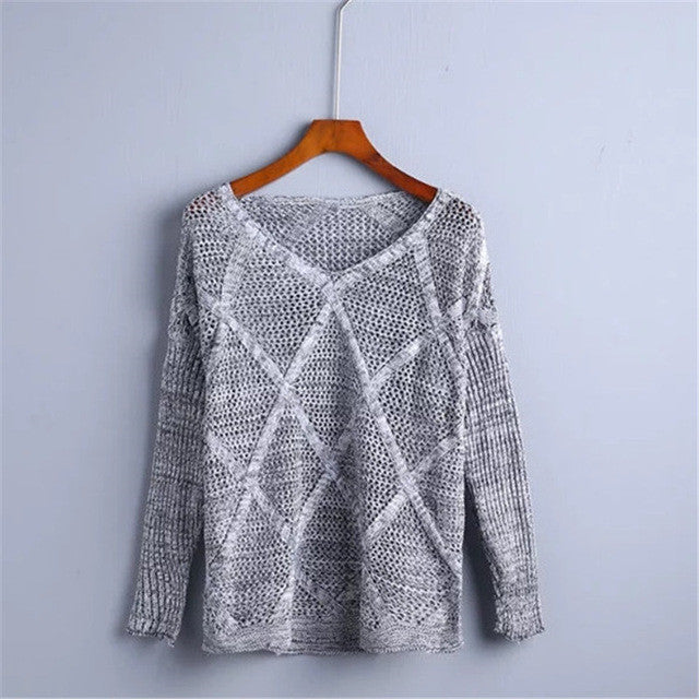 2017 New Fashion Female Pullovers Knitted Long Sleeve V-neck Winter Autumn Sweaters Hot Sale 71980