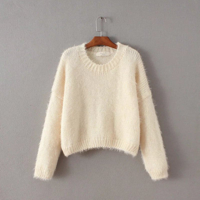 2017 New Fashion Female Short Pullovers Knitted Long Sleeve O-neck Winter Sweaters Hot Sale 71973