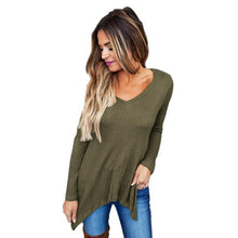 2017 New Fashion Knitted Sweater Women Army Green Long Sleeve V-neck Irregular Casual Tops Autumn Winter Pullovers Jumper #1202