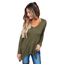 2017 New Fashion Knitted Sweater Women Army Green Long Sleeve V-neck Irregular Casual Tops Autumn Winter Pullovers Jumper #1202