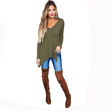 2017 New Fashion Knitted Sweater Women Army Green Long Sleeve V-neck Irregular Casual Tops Autumn Winter Pullovers Jumper #1202