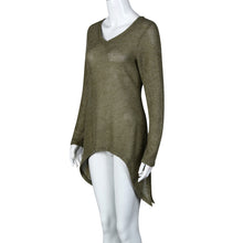 2017 New Fashion Knitted Sweater Women Army Green Long Sleeve V-neck Irregular Casual Tops Autumn Winter Pullovers Jumper #1202