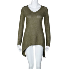 2017 New Fashion Knitted Sweater Women Army Green Long Sleeve V-neck Irregular Casual Tops Autumn Winter Pullovers Jumper #1202