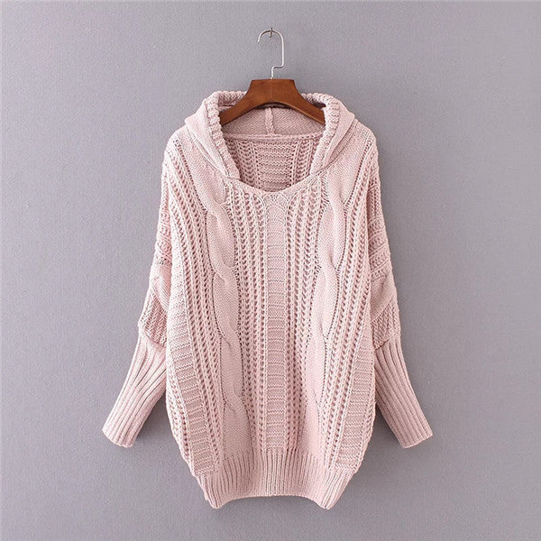 2017 New O-Neck Autumn Women Hooded Thicken Sweater Long Sleeve Pullovers Knitting Fashion Outwear 72032