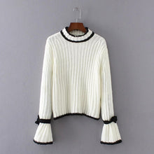 2017 New O-Neck Autumn Women Sweater Full Flare Sleeve Pullovers Knitting Fashion Patchwork Outwear 72087