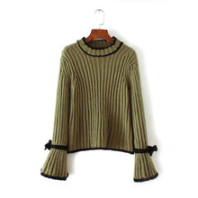 2017 New O-Neck Autumn Women Sweater Full Flare Sleeve Pullovers Knitting Fashion Patchwork Outwear 72087