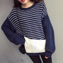 2017 New O-Neck Autumn Women Sweater Long Lantern Sleeve Pullovers Knitting Fashion Striped Outwear 72085