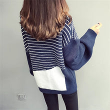 2017 New O-Neck Autumn Women Sweater Long Lantern Sleeve Pullovers Knitting Fashion Striped Outwear 72085