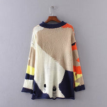 2017 New O-Neck Autumn Women Sweater Long Sleeve Pullovers Knitting Fashion Long Patchwork Hole Outwear 72086