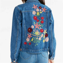 2017 New Short Outwear Full Sleeve Turn-down Collar Coat Denim Floral Print Jacket Button Embroidery Streetwear 72031
