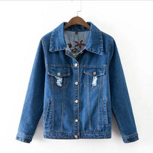 2017 New Short Outwear Full Sleeve Turn-down Collar Coat Denim Floral Print Jacket Button Embroidery Streetwear 72031