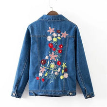 2017 New Short Outwear Full Sleeve Turn-down Collar Coat Denim Floral Print Jacket Button Embroidery Streetwear 72031