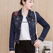2017 New Short Outwear Full Sleeve Turn-down Collar Coat Denim Lip Letter Bling Jacket Button Embroidery Streetwear 72030