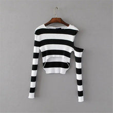 2017 New Spring Pullover Women Fashion Hollow Out Striped Slim Sweater Full Sleeve O-neck Short Knitting Woman Sexy Sweaters