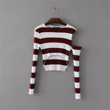 2017 New Spring Pullover Women Fashion Hollow Out Striped Slim Sweater Full Sleeve O-neck Short Knitting Woman Sexy Sweaters