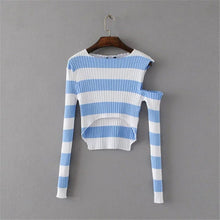 2017 New Spring Pullover Women Fashion Hollow Out Striped Slim Sweater Full Sleeve O-neck Short Knitting Woman Sexy Sweaters