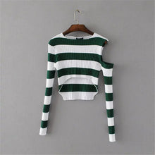 2017 New Spring Pullover Women Fashion Hollow Out Striped Slim Sweater Full Sleeve O-neck Short Knitting Woman Sexy Sweaters